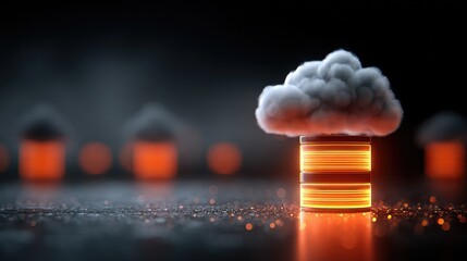 Cloud icon and locked database image symbolize secure storage, data encryption, and tech-based digital access protection