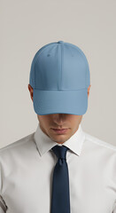 Light blue baseball cap on a man