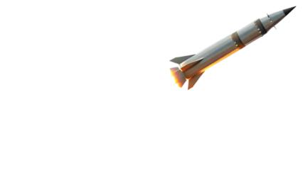 Silver missile with fiery tail isolated on a transparent background rocket projectile