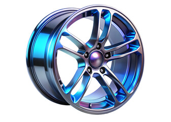 Obraz premium sleek metallic performance wheel illuminated by vi isolated on white background PNG, AI GENERATED