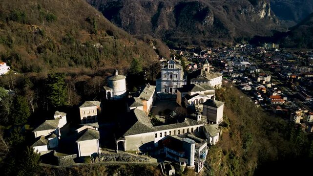 Aerial view Basilica of Saint Maria Assunta Sacro Monte of Varallo province of Vercelli Italy