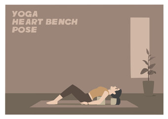 Woman Yoga Heart Bench Pose Illustration for Minfullness and Relaxation. Sleep position