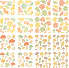 Colorful Fruit and Mushroom Patterns.