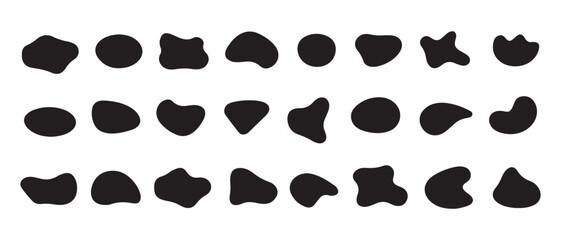 Abstract Shape Silhouette Set. 24 Unique Black Icons for Minimalist Design, Visual Testing, and Creative Branding Projects.