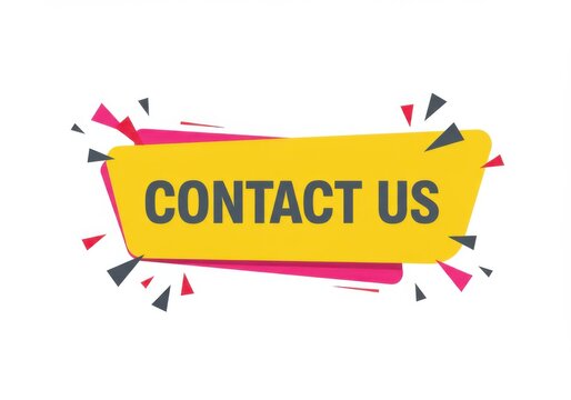 Bright yellow banner with contact us text and colorful geometric accents