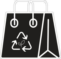 Eco-friendly grocery bag icon featuring plant leaf design and circular handles for sustainable living with transparent background