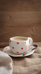 cup of coffee on a simple background, cozy home, notebook and coffee, coffee beans, flatlay, background