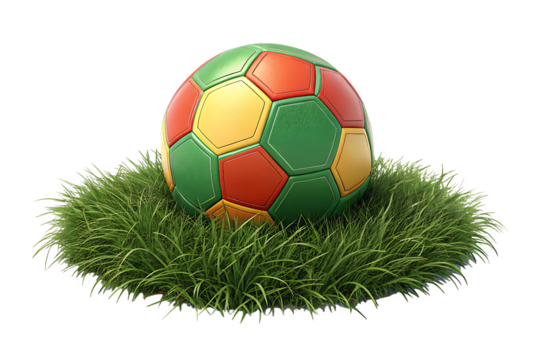  soccer ball on green grass 3d illustration isolated on white background PNG, AI GENERATED - Powered by Adobe