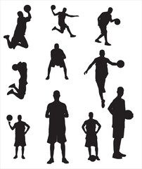 Fototapeta premium Basketball Player Silhouettes, Vector Illustration Isolated on White.