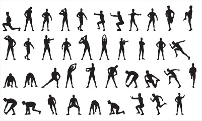 Workout Silhouettes, Man Exercising Vector Illustration on White Background.