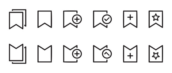 Bookmark Icon Pack. Plus, Star, Check & Arrow Symbols for Web, App, and UI Design.