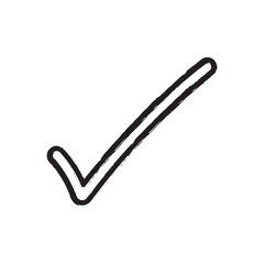 Black check mark icon, hand-drawn, as if painted with a brush.