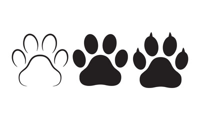 Pet Paw Icon Collection. Outline and Silhouette Symbols for Animal Themes and Design Elements.