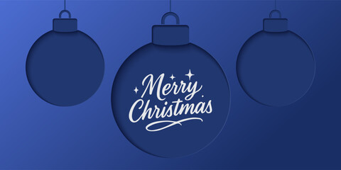 Christmas banner with cutout designs on blue, green, red background. Christmas minimal poster ,flayes, cards with Xmas tree, ornament ball, gift box, snowflakes inside shadow, merry Christmas for ads.
