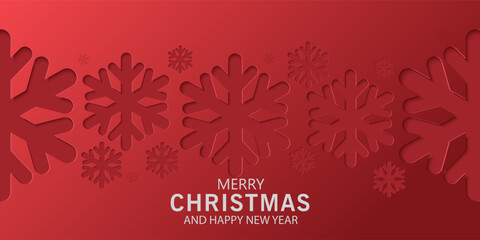 Christmas banner with cutout designs on blue, green, red background. Christmas minimal poster ,flayes, cards with Xmas tree, ornament ball, gift box, snowflakes inside shadow, merry Christmas for ads.