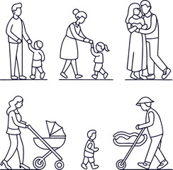 Family & Parenting Vector Icon Collection – Thin Line Linear Illustrations