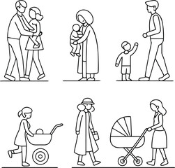 Family & Parenting Vector Icon Collection – Thin Line Linear Illustrations