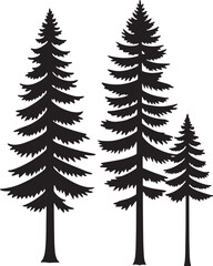 Fototapeta premium Silhouette of several fir trees standing tall against a white background simple design
