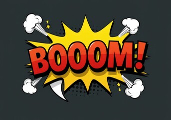 Explosive comic book style boom sound effect with smoke and stars