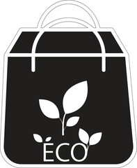 Eco tote bag with bold ECO text and leaf detail, reusable shopping bag symbol for green lifestyle with transparent background