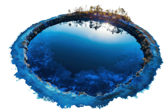 Aerial view of lake transparent background - Powered by Adobe