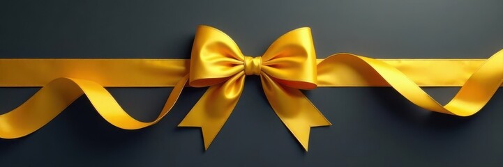 Elegant yellow ribbon cross bow, flowing tails , smooth, decoration