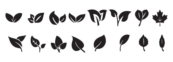 Leaf Silhouette Icon Set. Botanical Nature Graphics for Eco-Themed Design.