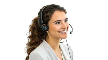 smiling call center operator, young female assistant with headset, professional customer service agent, happy communication worker portrait, business support staff 86808356 1