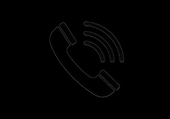 Fototapeta premium A simple white telephone receiver outline with ringing signals on a black backdrop for communication concepts