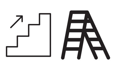 Staircase vs Ladder Icon Set. Symbolic Comparison of Climbing Tools.