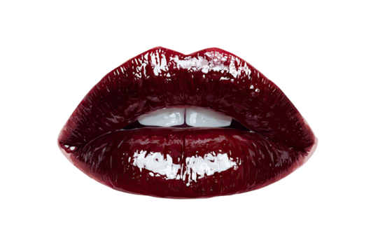 Close-up of glossy, deep burgundy lips - Powered by Adobe