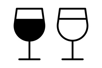 Vector isolated Wine Glass icon set in black outline and fill