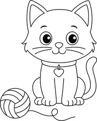 Adorable Cartoon Cat with Yarn Ball Drawing