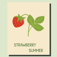 Strawberry Summer Card, Fresh Fruit Design, Juicy Strawberry Poster for Seasonal Design