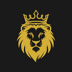Lion Crown Logo Design &ndash; A bold and majestic logo featuring a lion&rsquo;s head wearing a crown, symbolizing royalty, strength, leadership, and premium brand identity