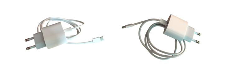 White USB Charger and Power Cable on transparent background