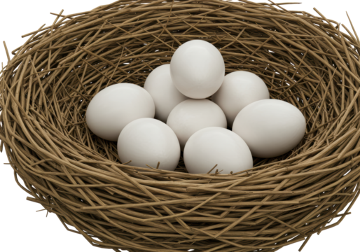 Isolated Bird's Nest Full of White Eggs Symbolizing New Life