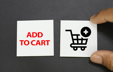 add to cart word concept with icon top view paper on office work