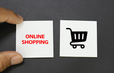 Online Shop word concept with icon top view paper on office work