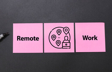 Remote work word concept with icon top view paper on office work