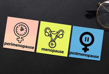 words perimenopause, menopause and postmenopause. the concept of menopause stage or period or age