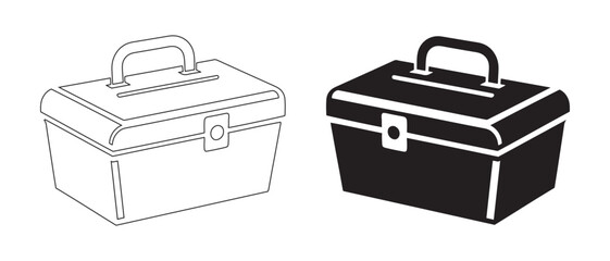 Toolbox Icon Duo. Minimalist Outline and Solid Black Variants for UI and Branding Design.