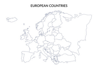 Territory of European countries in line art tyle isolated on white background. Vector clipart.