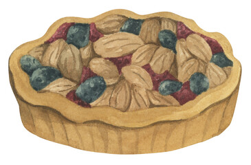 Autumn Pie. Cozy Autumn Dessert Watercolor for Feast, Family, and Harvest. Festive Holiday Dish for Thanksgiving, Halloween, or Holiday Menu.