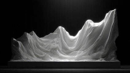 White draped sculpture, illuminated