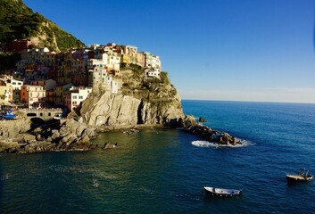 Vibrant Cinque Terre Coastal Village – Colorful Italian Houses on Cliffside Overlooking...