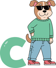 Cool Dog Cartoon Character with Letter C