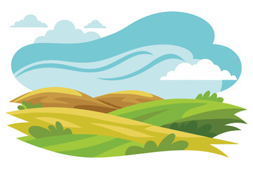 Rolling green and yellow hills under a blue sky with clouds landscape rolling hills
