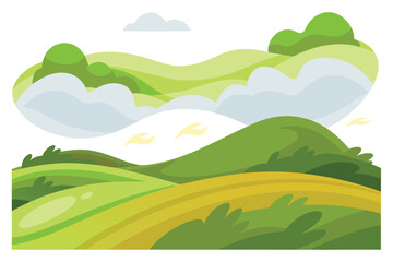 Obraz premium Rolling green hills with yellow fields and clouds landscape rolling hills