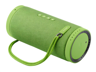 vibrant green portable cylindrical speaker featuring isolated on white background PNG, AI GENERATED